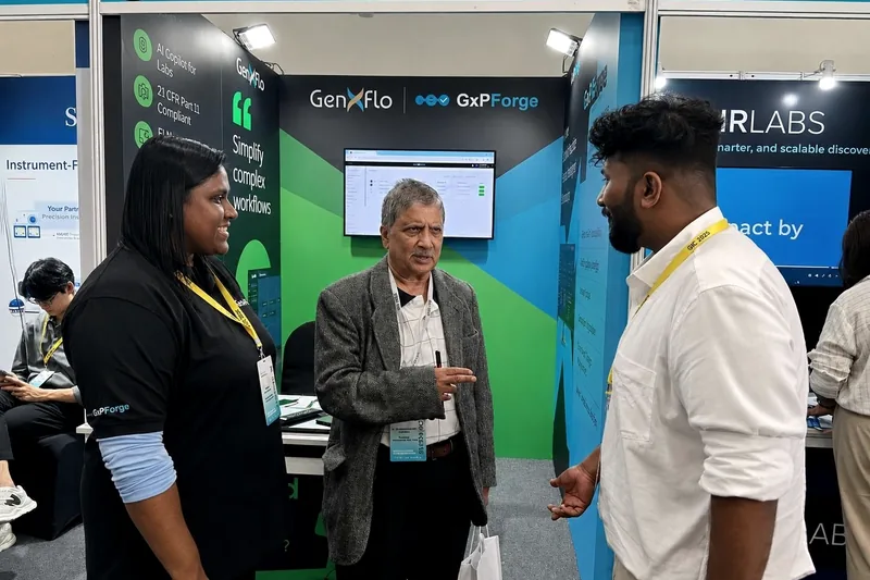 The GenXFlo and GxPForge stand at the Genomics India Conference