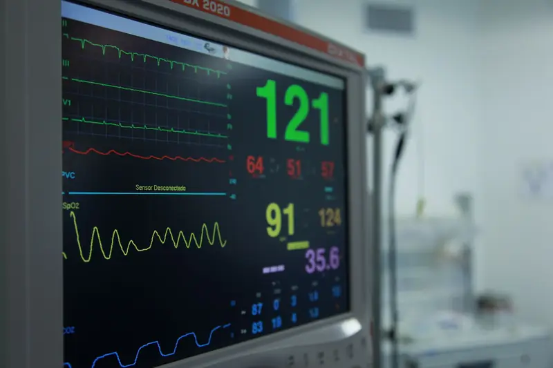 A patient monitor displaying vital signs